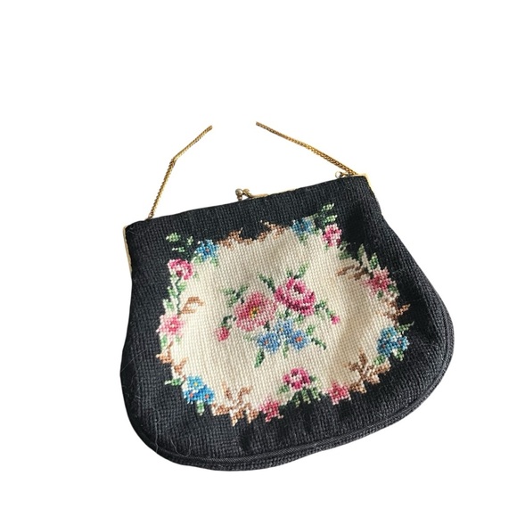 Vintage Needlepoint Floral Kiss Close Purse 5” X 6” - Picture 5 of 5